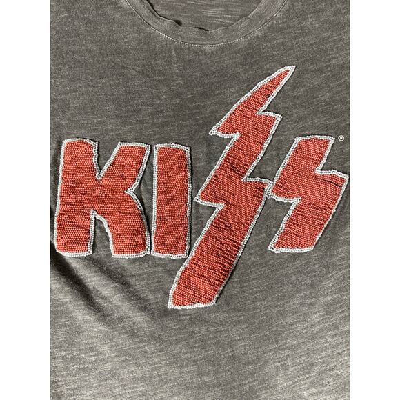 KISS Lucky Brand Beaded Logo Tee Gray Women’s Large - Picture 5 of 7
